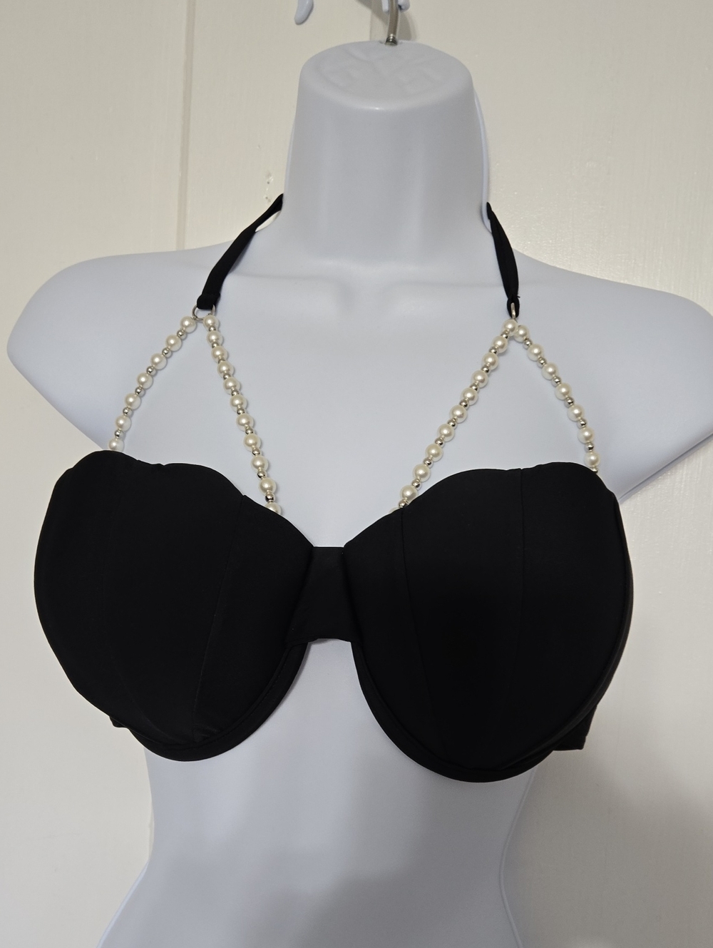 Black Pearl-strap Shell Bikini Top - Women Swim XXL - Picture 2 of 6